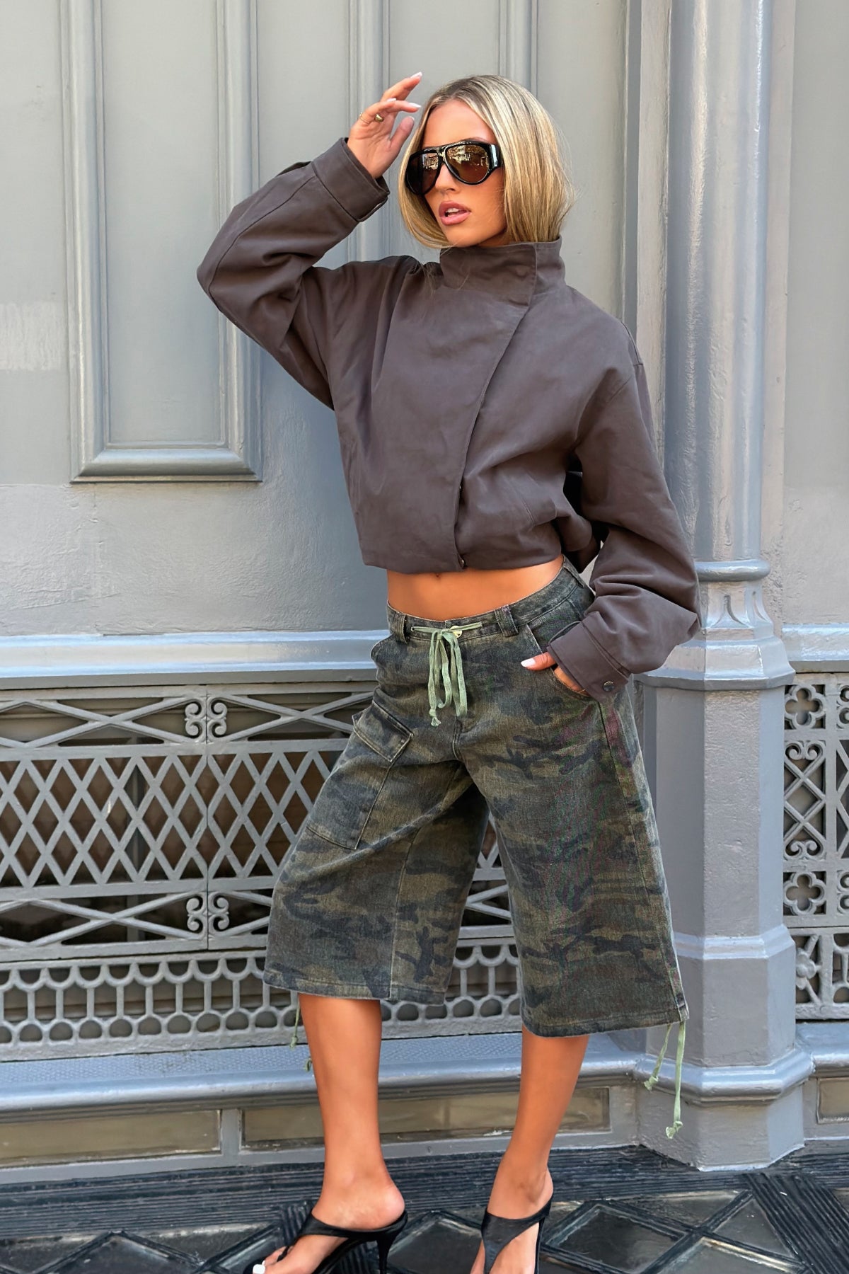 Aiza High Neck Jacket - DARK-GRAY
