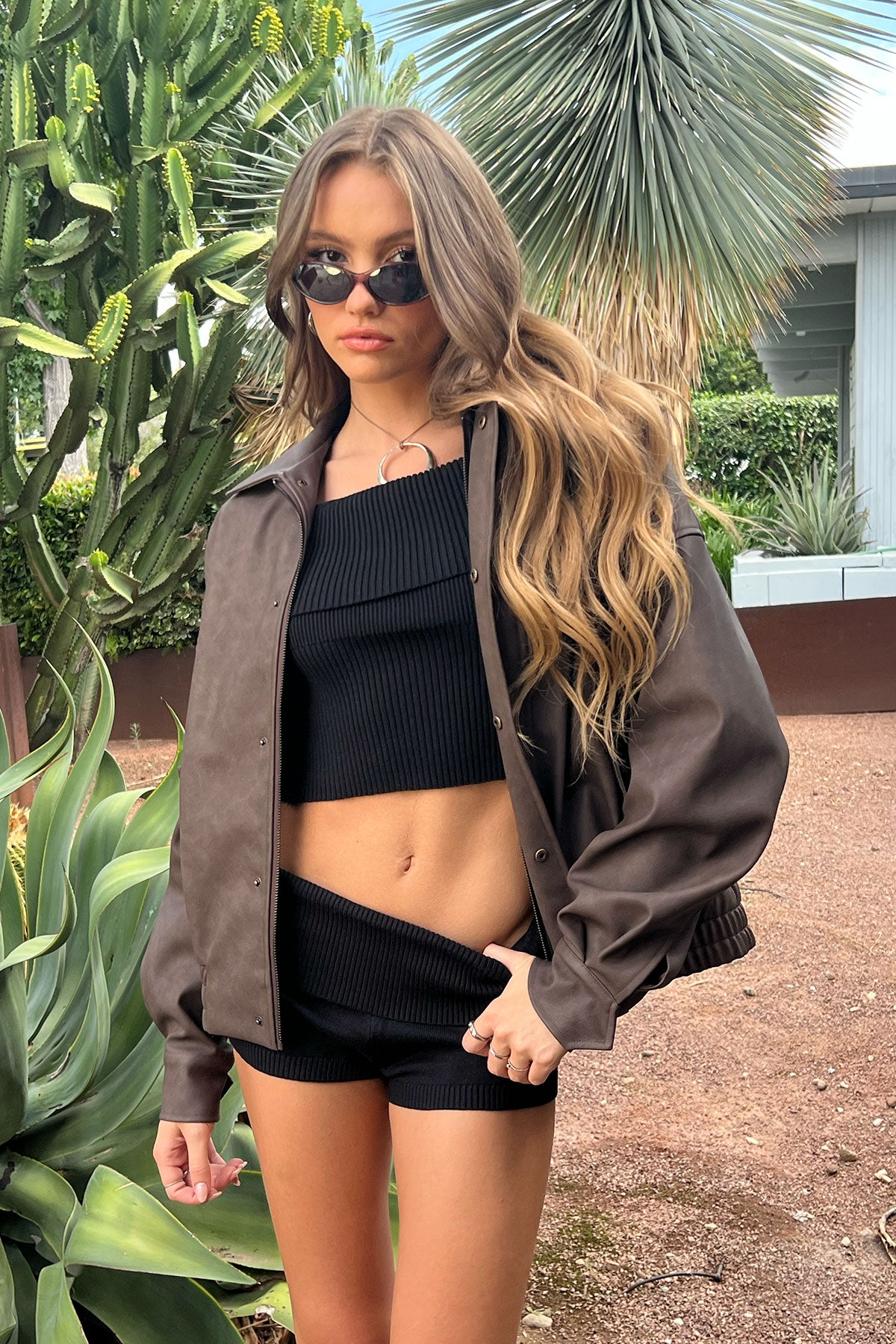 Mori Oversized Faux Leather Jacket - BROWN