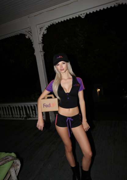 Fed Up Delivery Girl Uniform Costume - DARK PURPLE