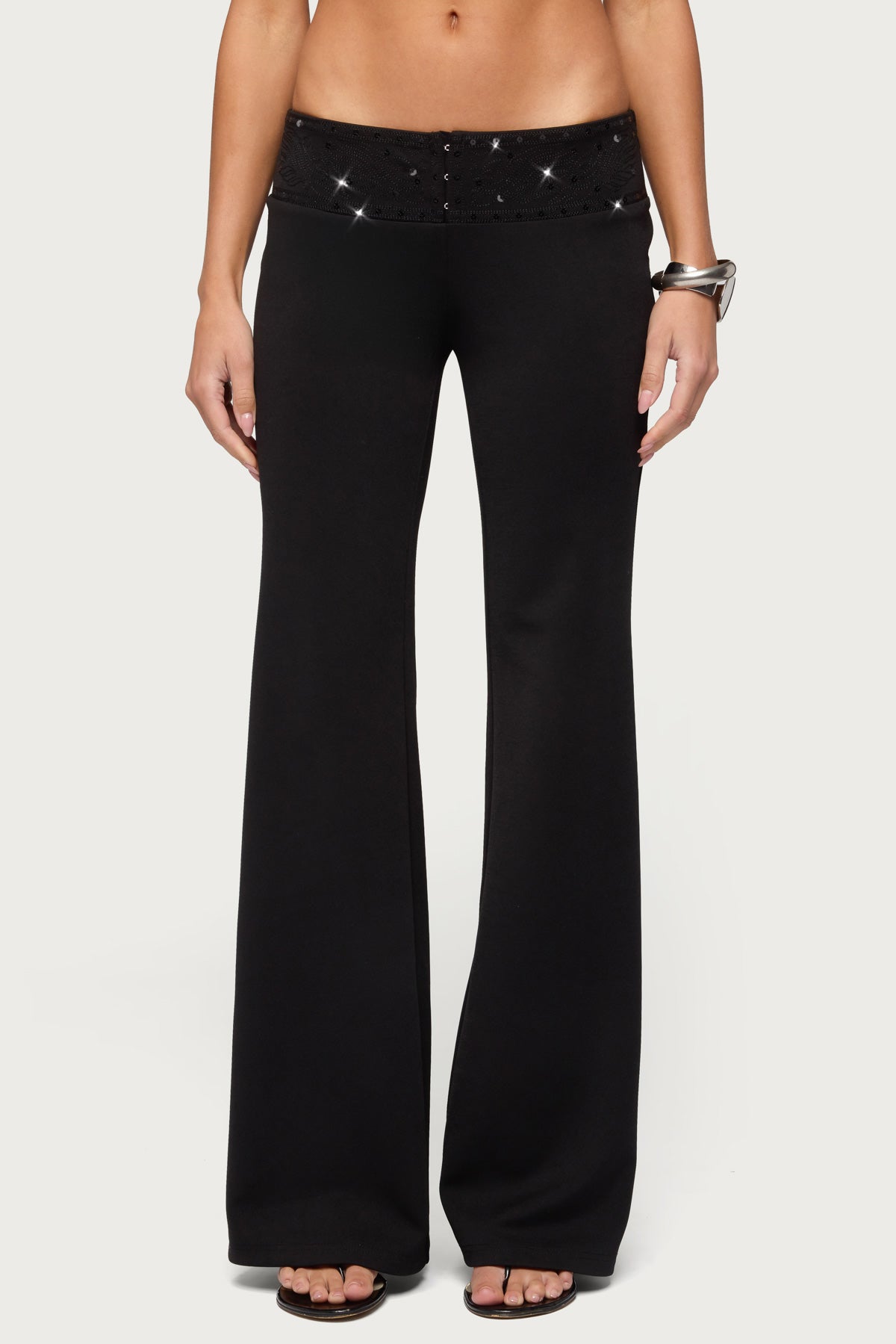 Katalia Sequin Flared Pants - BLACK