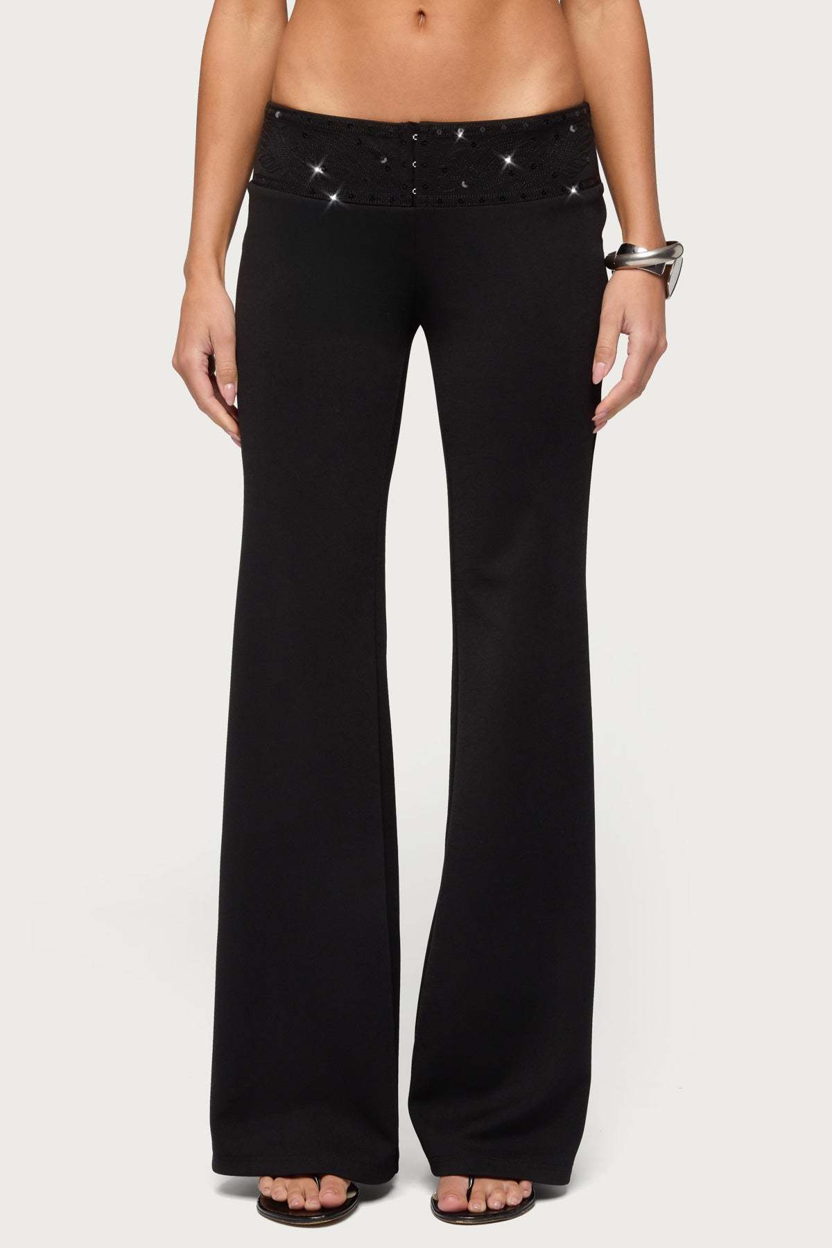 Katalia Sequin Flared Pants - BLACK