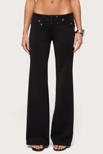 Katalia Sequin Flared Pants - BLACK