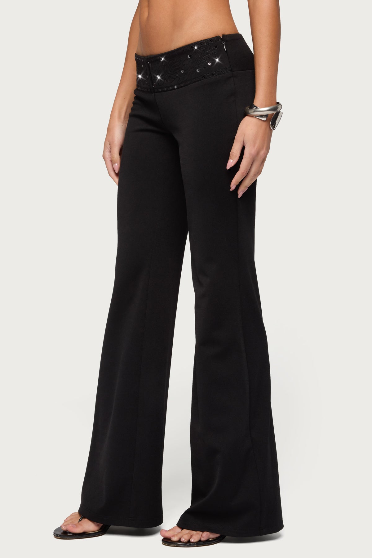 Katalia Sequin Flared Pants - BLACK