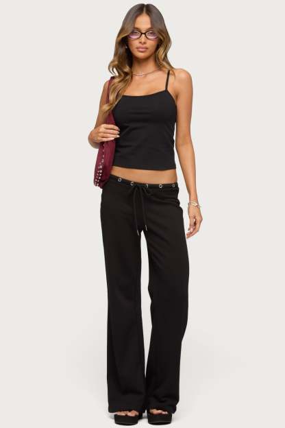 Bronte Grommet Straight Leg Sweatpants - BLACK