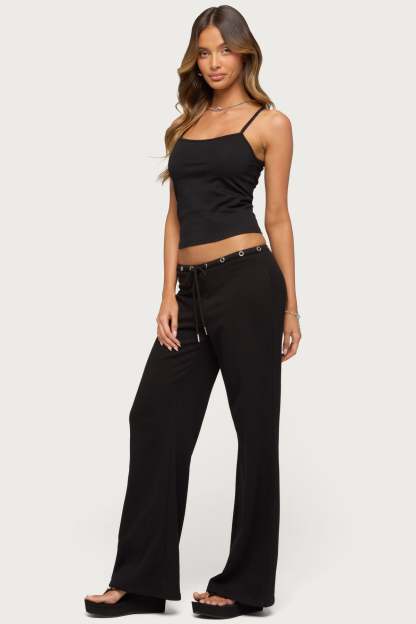 Bronte Grommet Straight Leg Sweatpants - BLACK