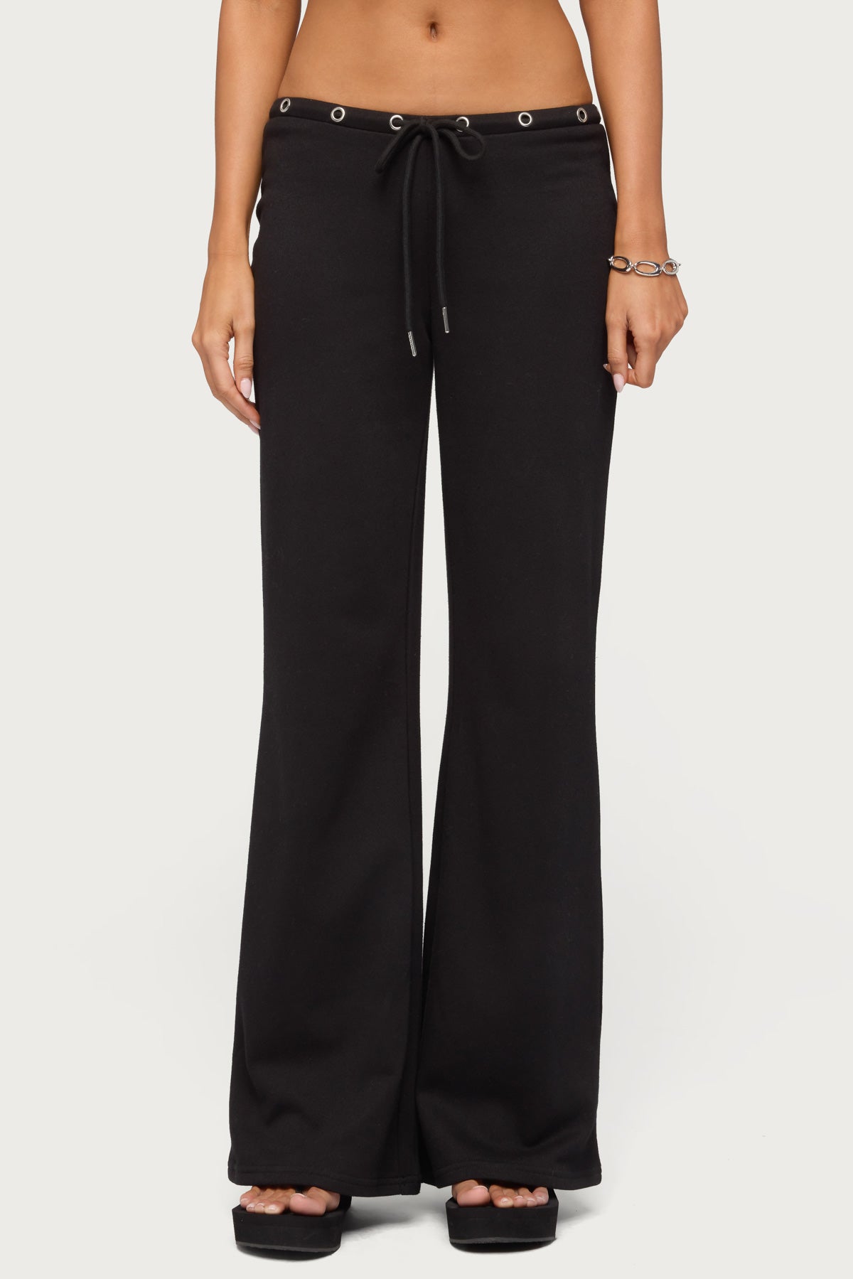 Bronte Grommet Straight Leg Sweatpants - BLACK