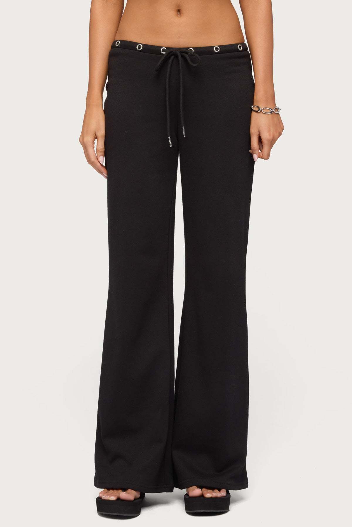 Bronte Grommet Straight Leg Sweatpants - BLACK
