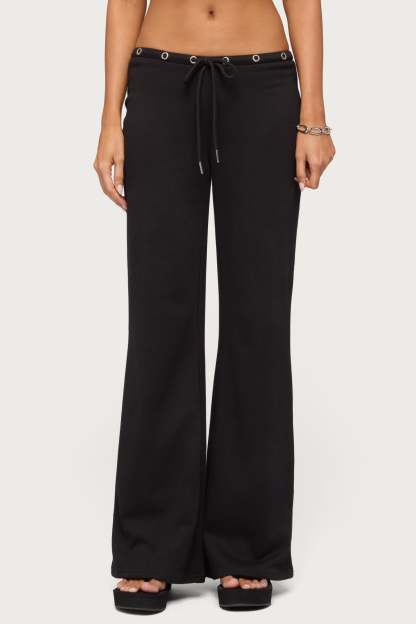 Bronte Grommet Straight Leg Sweatpants - BLACK