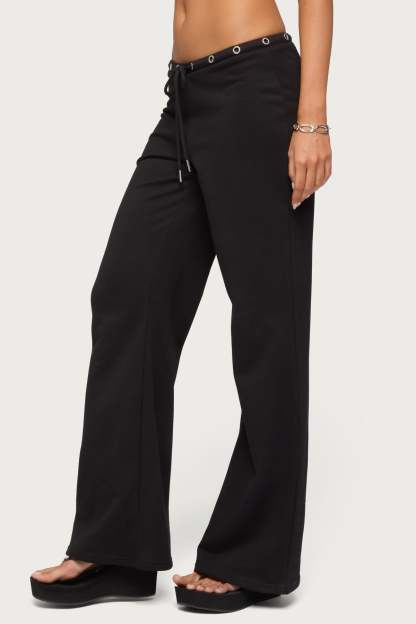 Bronte Grommet Straight Leg Sweatpants - BLACK