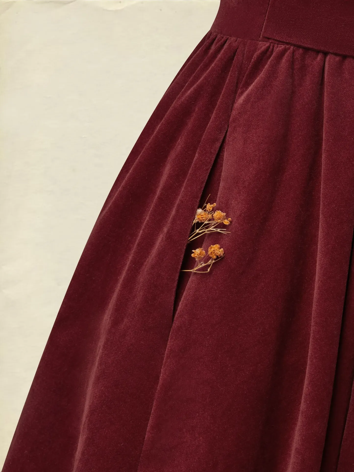 Maxi Cotton Dress, Half Sleeve, Square Neck, Plain, Pocket Design, Vintage, Red - Red