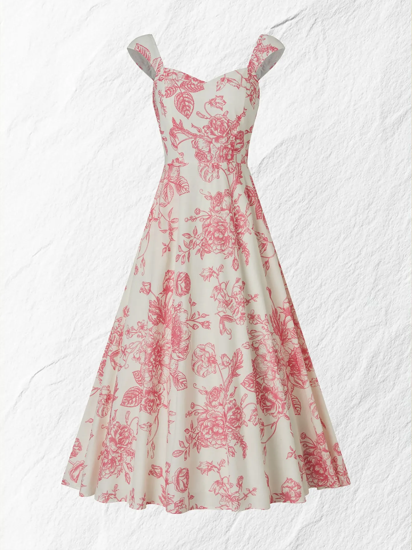 Maxi Cotton Dress, Sleeveless, Sweetheart Neck, Floral, Suspenders, Vacation, Vintage, Apricot - Apricot
