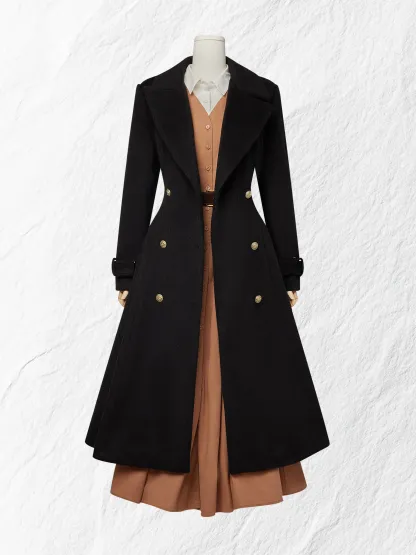 Maxi Linen Dress Set & Shirt, Long Sleeves, Shawl Collar, Plain, Button Design, French Vintage, Light Brown - Light Brown