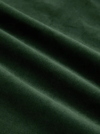 Midi Cotton Dress, Long Sleeves, V Neck, Plain, Lace, Vintage, Green - Green