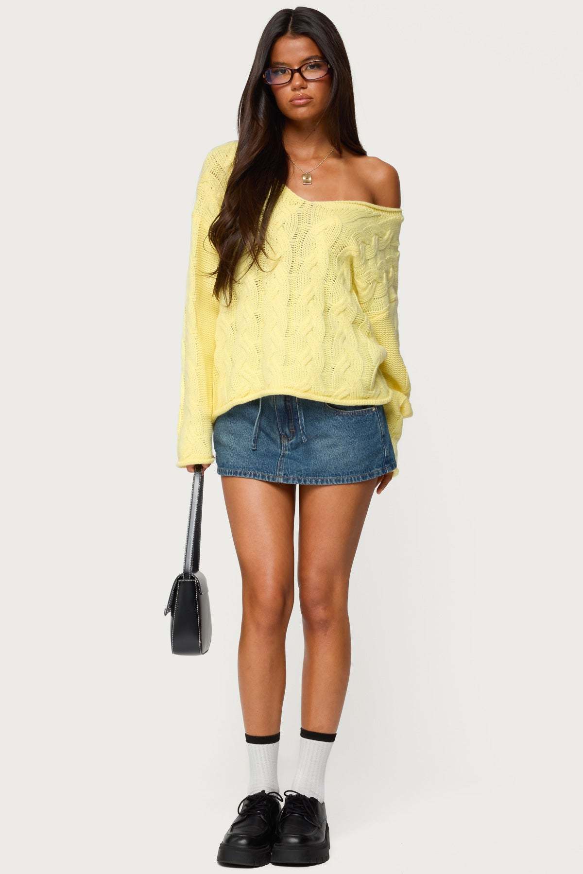 Inga Oversized Cable Knit Sweater - YELLOW
