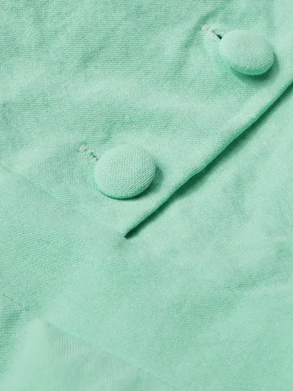Maxi Cotton Dress , Cap Sleeves, Shawl Collar, Plain, Button Design, Vintage,  Light Green - Lightgreen