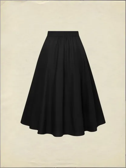 Midi Linen Skirt Set, Long Sleeves, Lapel Collar, Plain, Button Design, Vintage, White - White