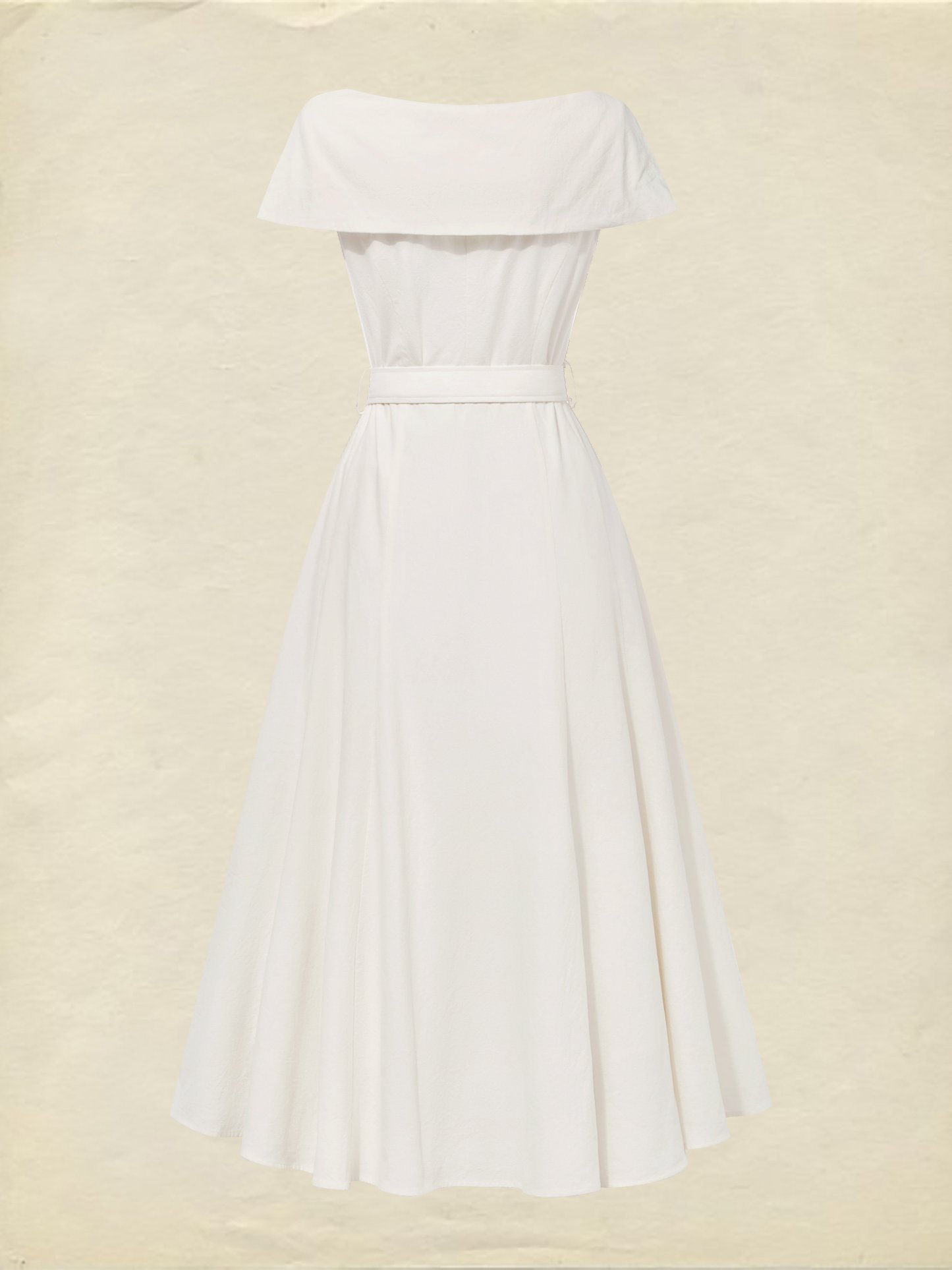 Midi Linen Dress, Short Sleeves, Shawl Collar, Plain, Button Design, French Vintage, White - White