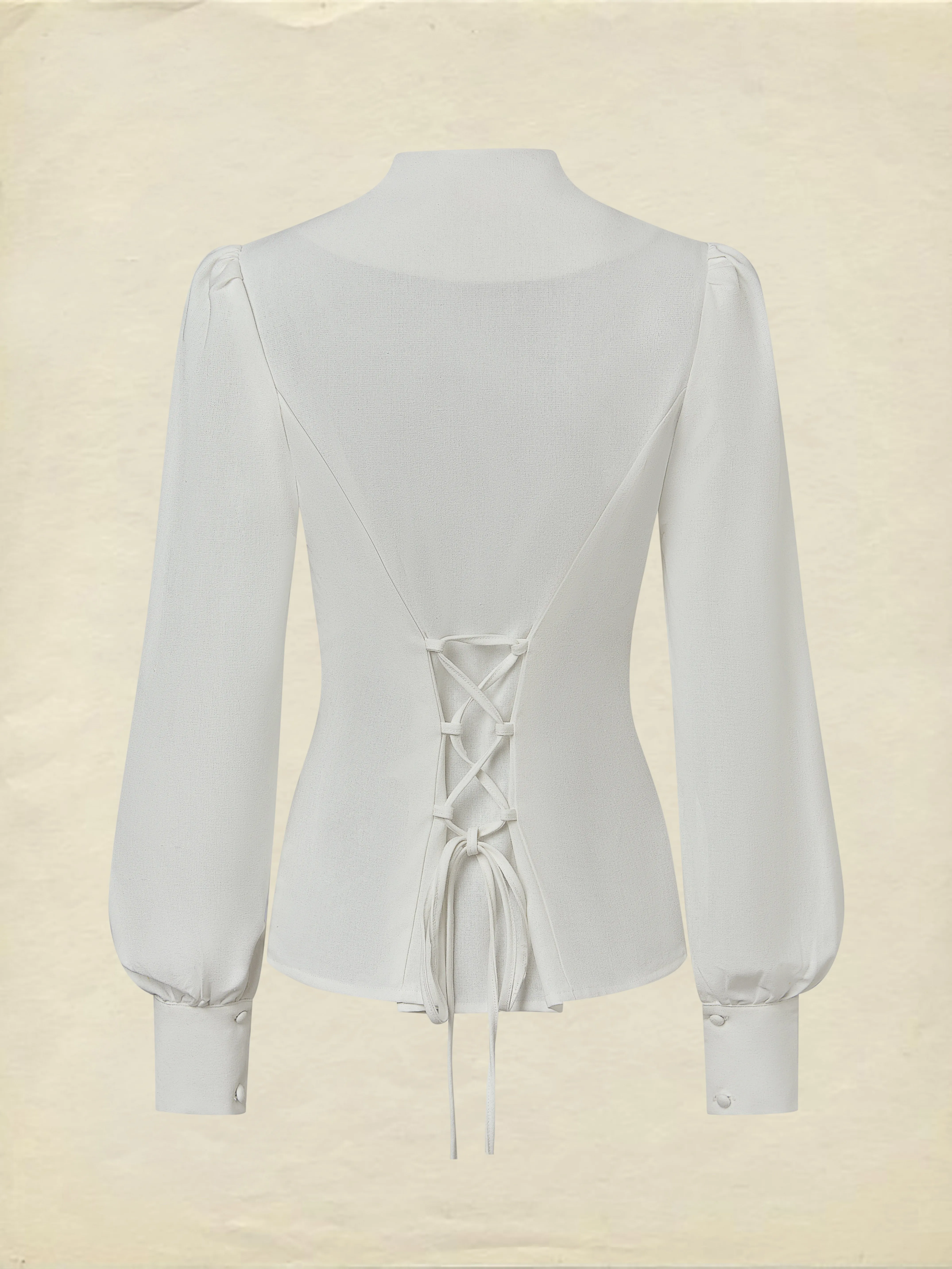 Linen Shirt, Long Sleeves,  Plain, Lace, French Vintage, White - White