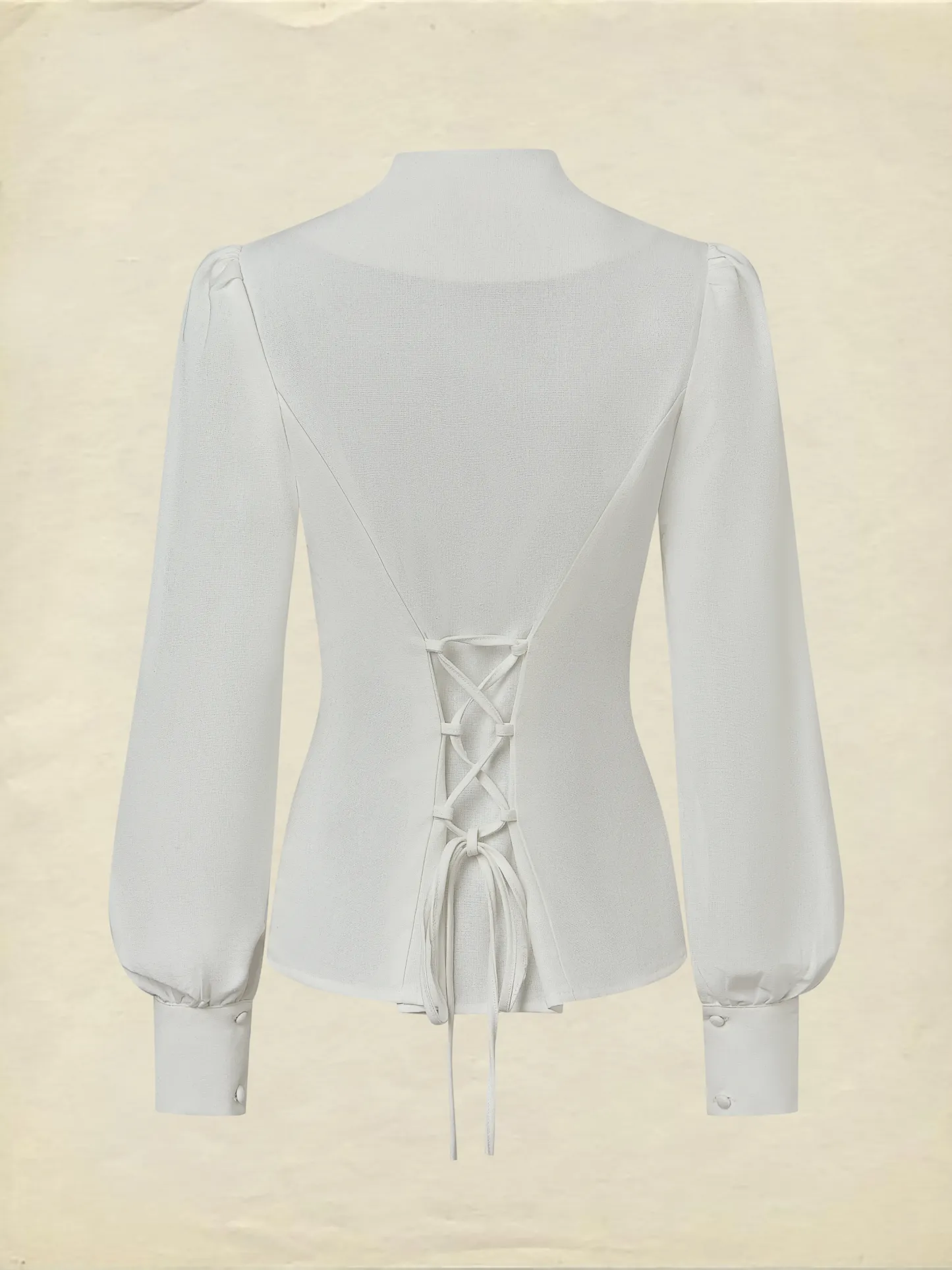 Linen Shirt, Long Sleeves,  Plain, Lace, French Vintage, White - White