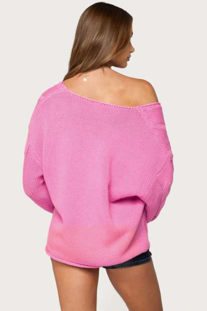Inga Oversized Cable Knit Sweater - PINK