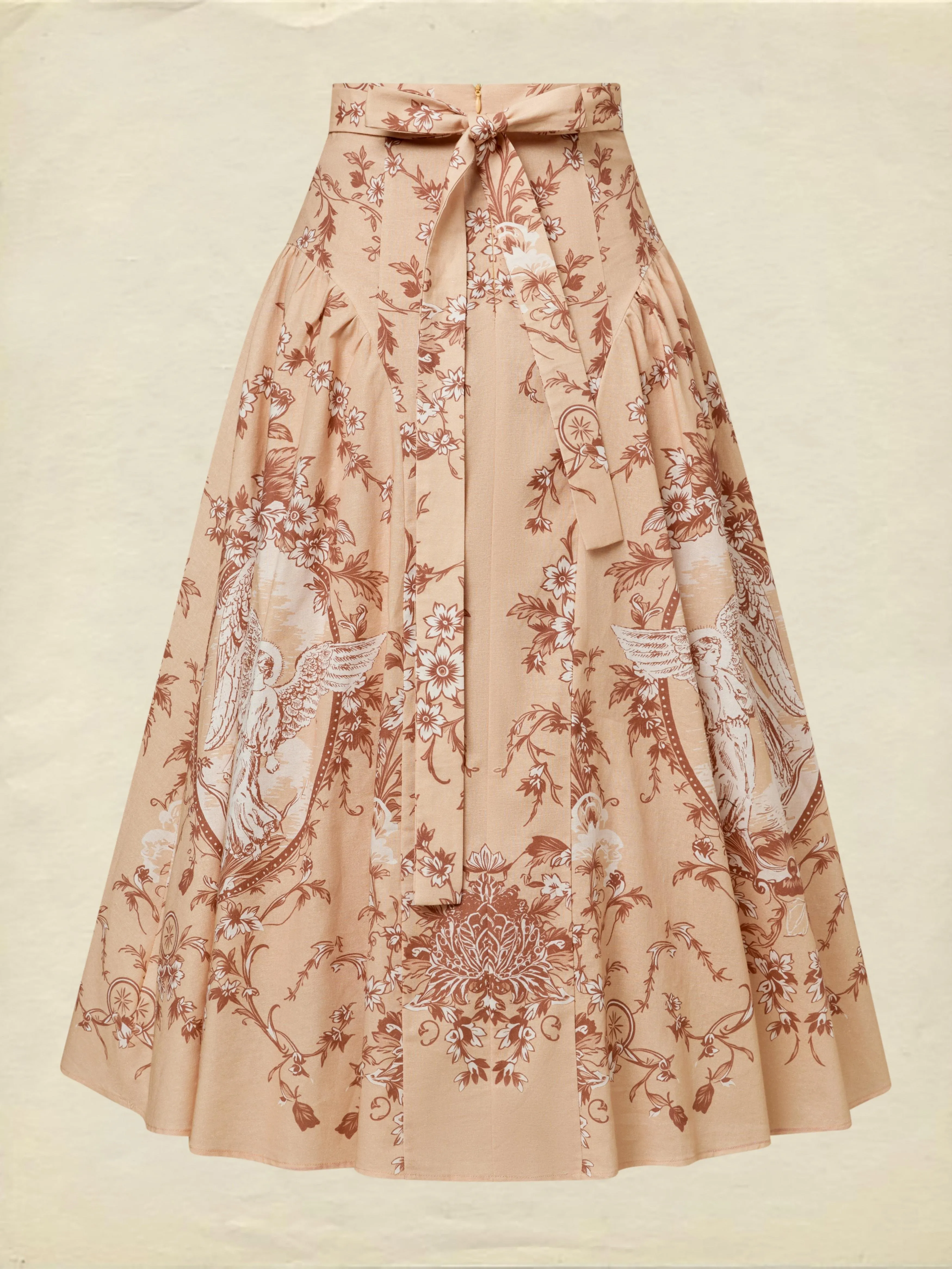 Midi Cotton Skirt, Angel, Pocket Design, Vintage, Caramel - Caramel
