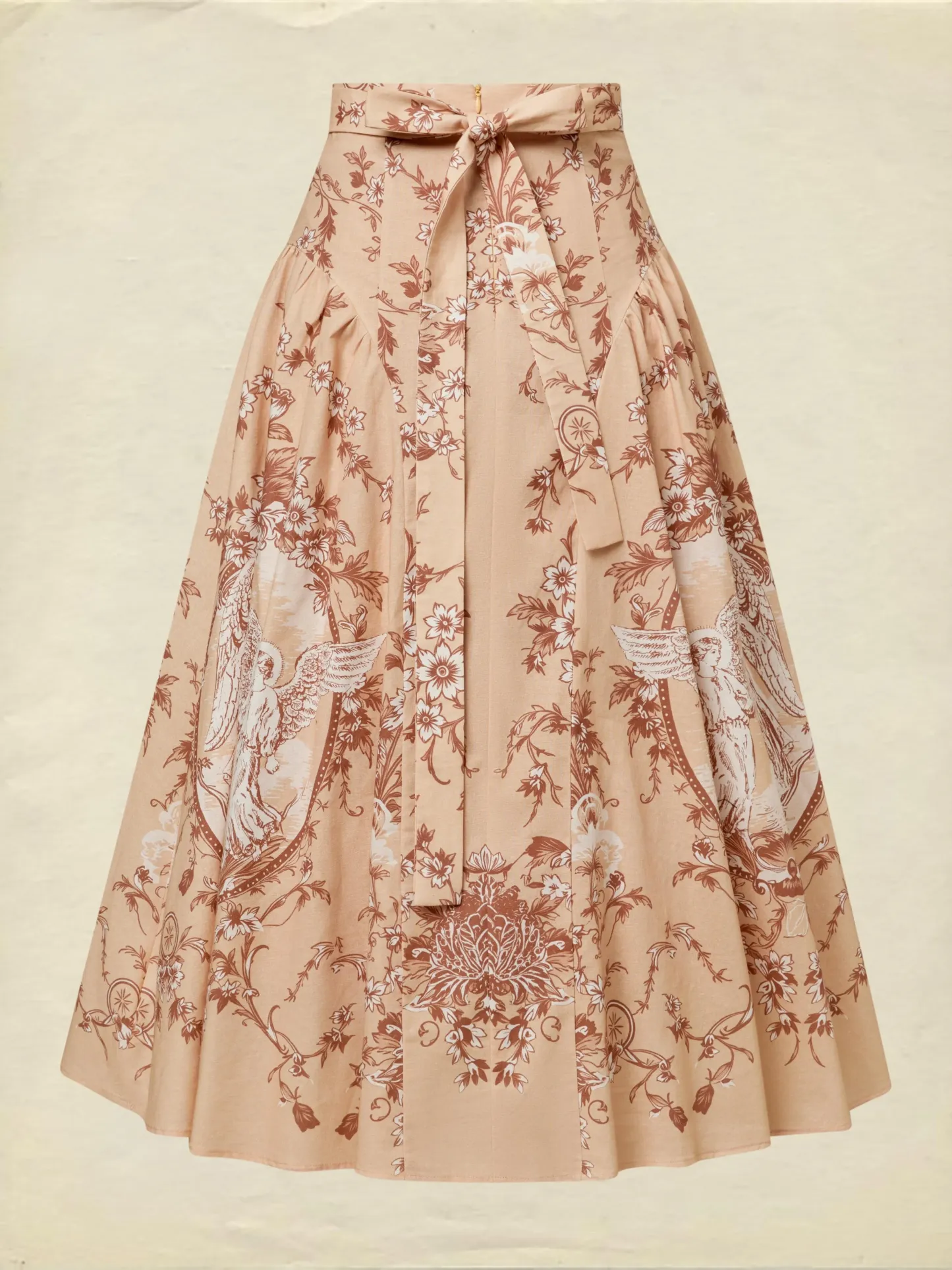 Midi Cotton Skirt, Angel, Pocket Design, Vintage, Caramel - Caramel