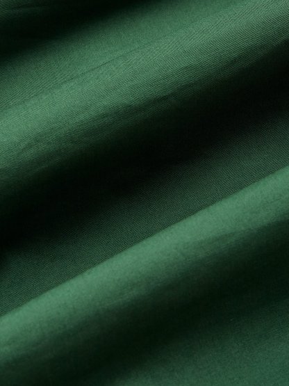 Cotton Maxi Dress, Balloon Sleeve, V neck, Plain, Vintage, Dark Green - Dark Green