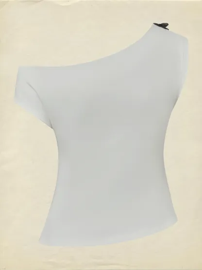 Cotton Knit Tee, Short Sleeves, Plain, 3D Floral, French Vintage, Ivory - Ivory