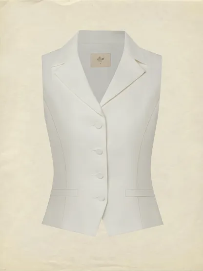 Linen Vest, Sleeveless, Shawl Collar, Plain, Button Design, Vacation, Vintage, White - White