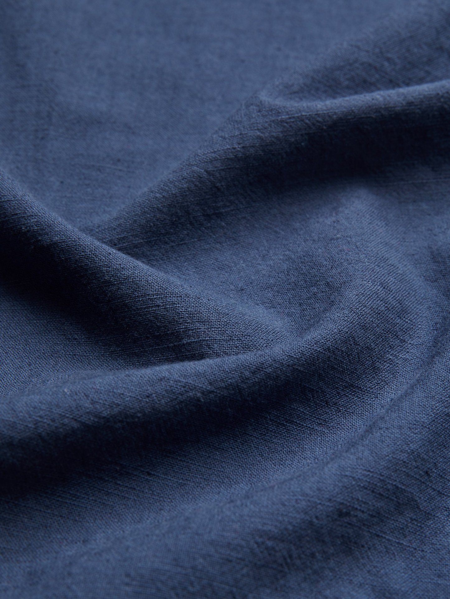 Linen Shirt, Long Sleeves, Shawl Collar, Plain, Lace, Vintage, Blue - Blue