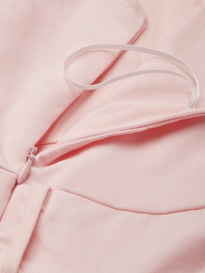 Maxi Cotton Dress , Sleeveless, One shoulder, Plain, Belt Design, Vintage, Light Pink - Light Pink