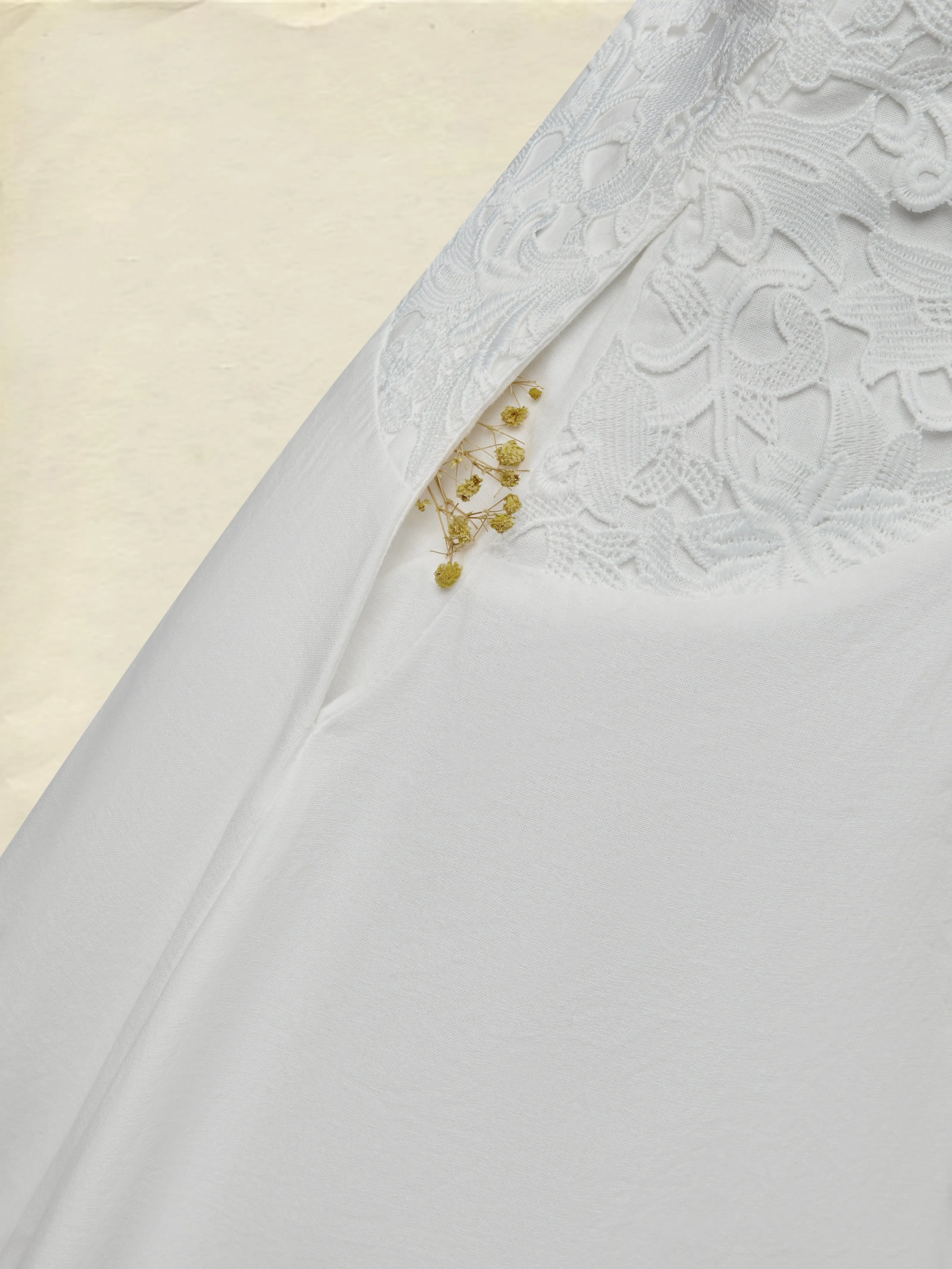 Midi Cotton Dress, Sleeveless, Round Neck, Plain, Lace, Vintage, White - White
