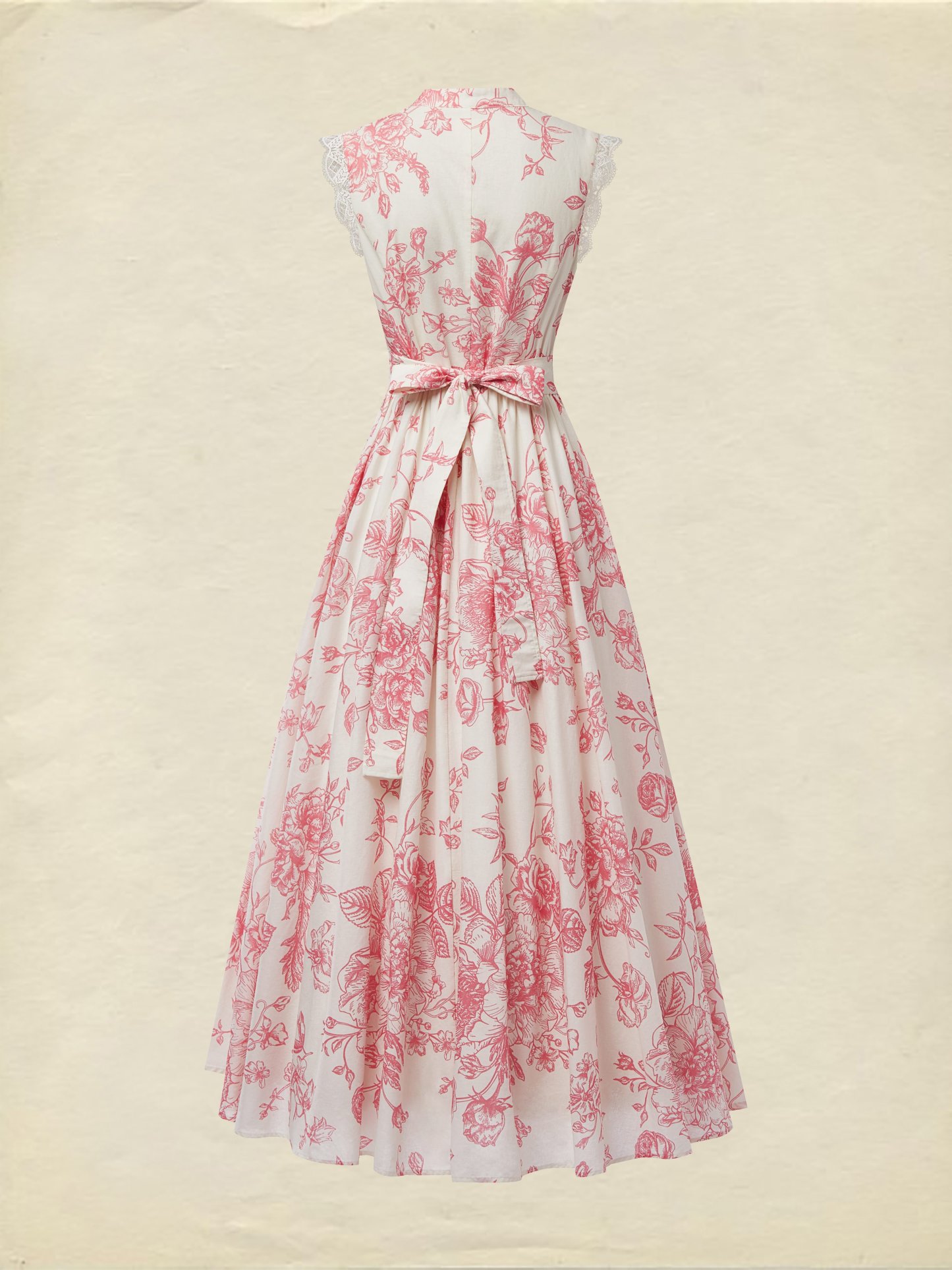 (SIZE:XS-XXL) Maxi Linen Dress , Cap Sleeves, Stand Collar, Floral, Lace, Vintage, Blue - Blue