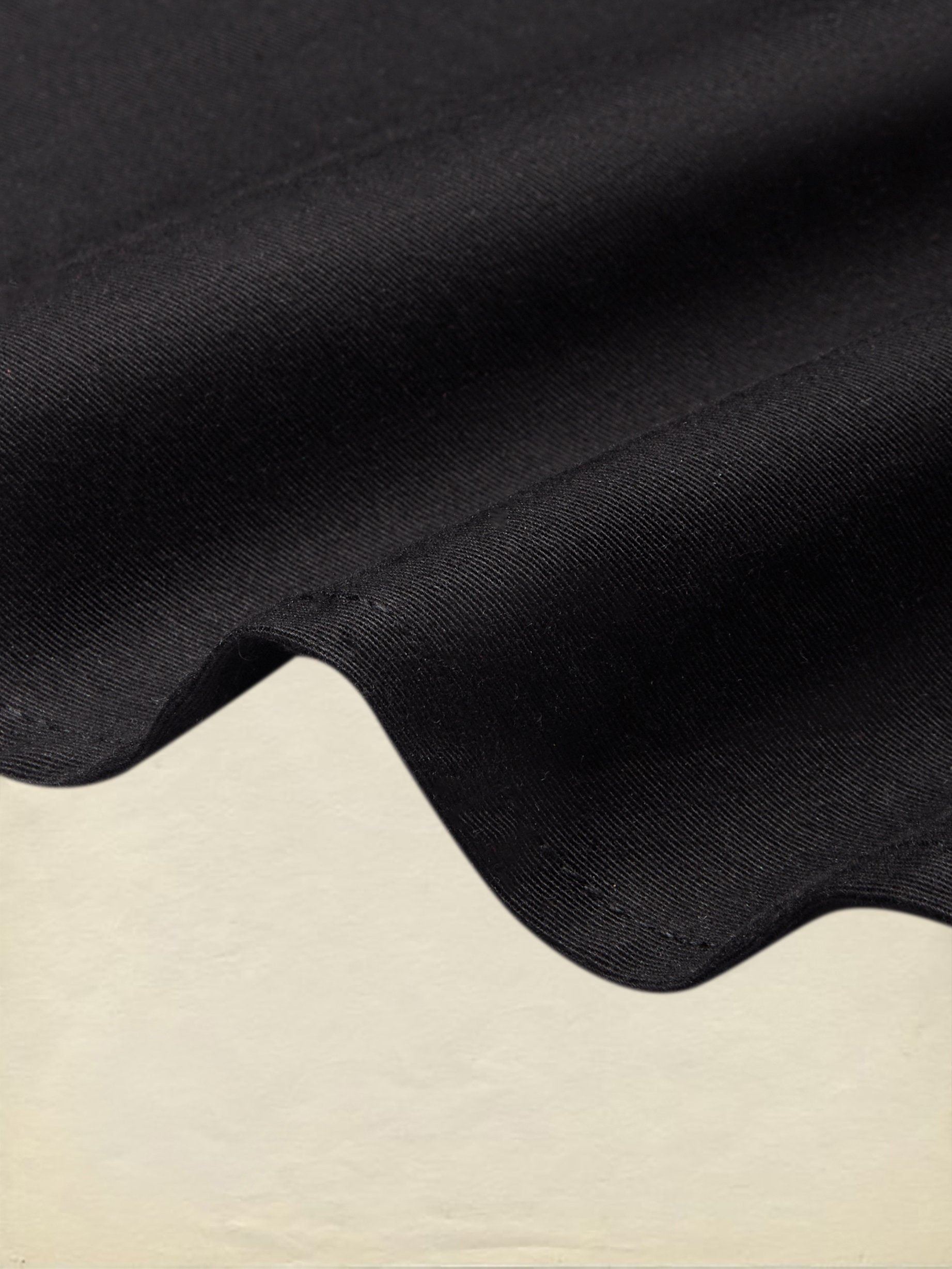 Midi Cotton Dress, Half Sleeve, Shawl Collar, Plain, Pocket Design, Vintage, Black - Black
