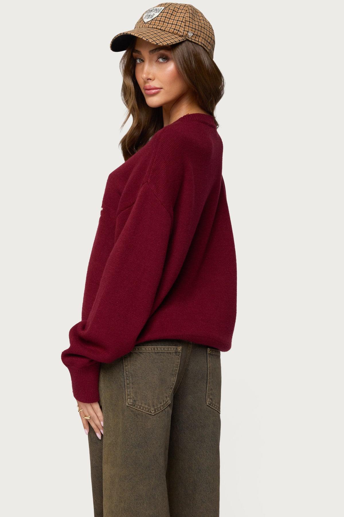 Swan Oversized Knit Sweater - BURGUNDY