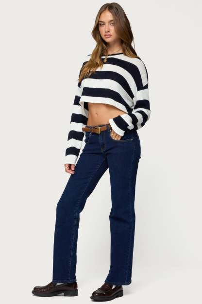 Shyrah Oversized Knit Top - NAVY-AND-CREAM