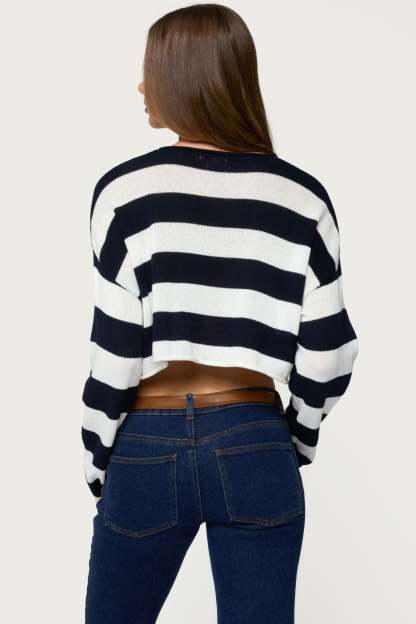 Shyrah Oversized Knit Top - NAVY-AND-CREAM