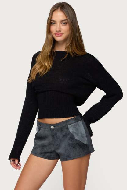 Tezi Boat Neck Light Knit Top - BLACK