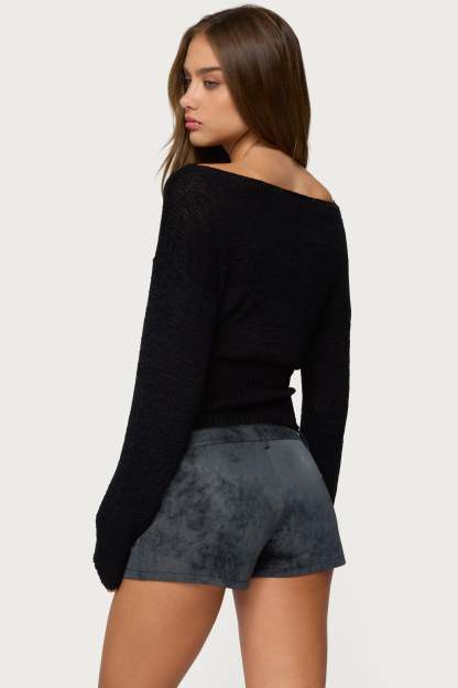 Tezi Boat Neck Light Knit Top - BLACK