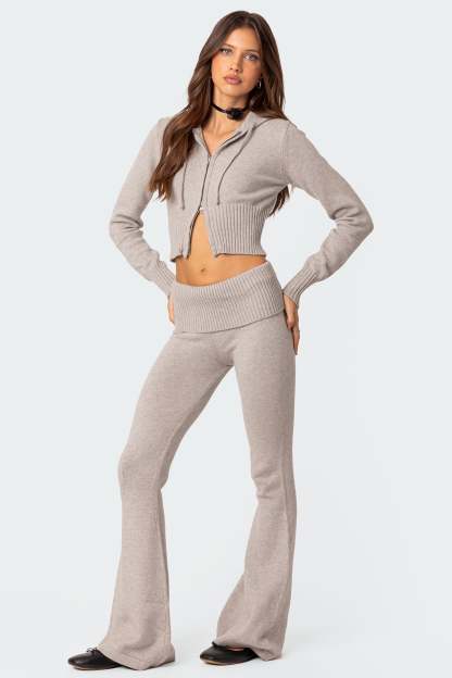 Desiree Knitted Low Rise Fold Over Pants - GRAY MELANGE