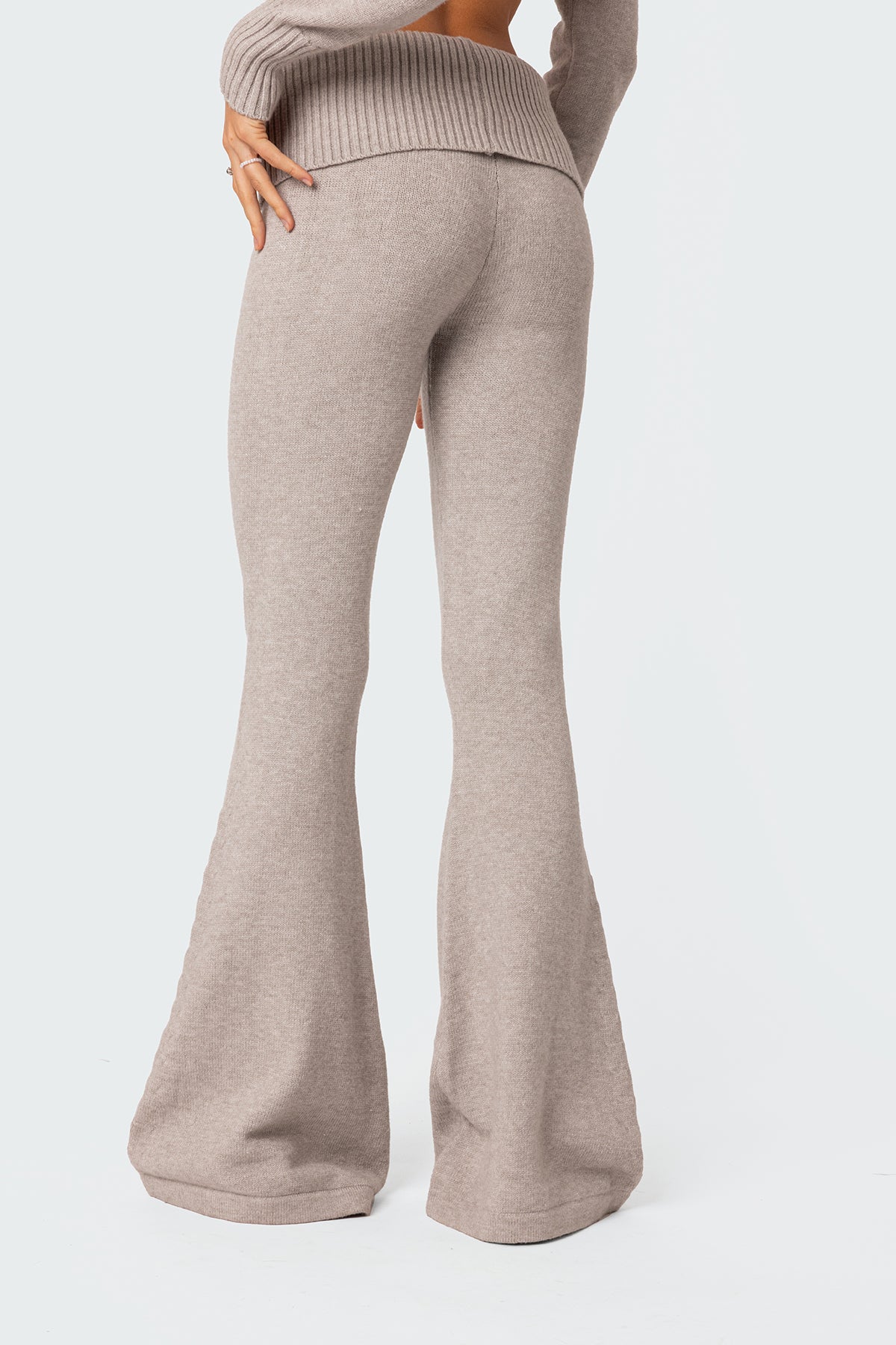 Desiree Knitted Low Rise Fold Over Pants - GRAY MELANGE