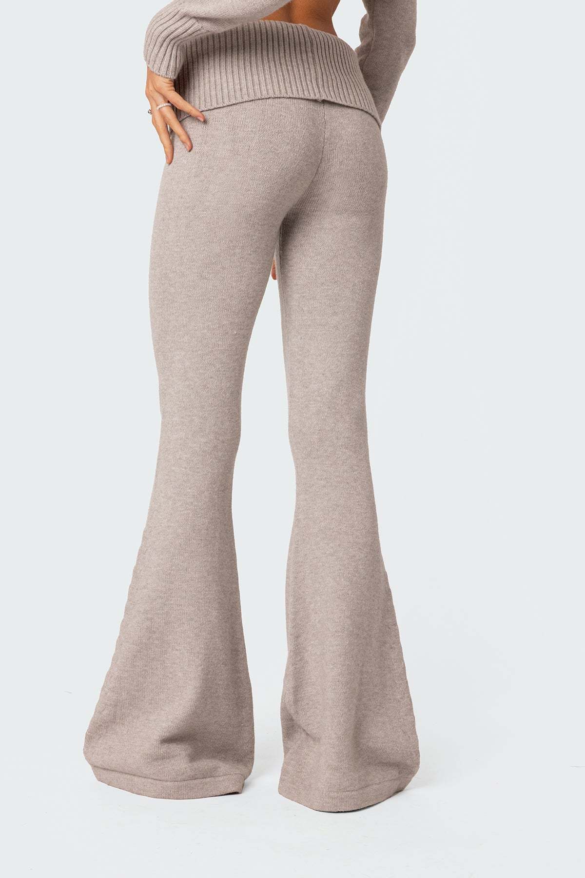Desiree Knitted Low Rise Fold Over Pants - GRAY MELANGE