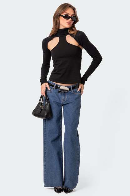 Turtle Neck Shrug Sweater - BLACK
