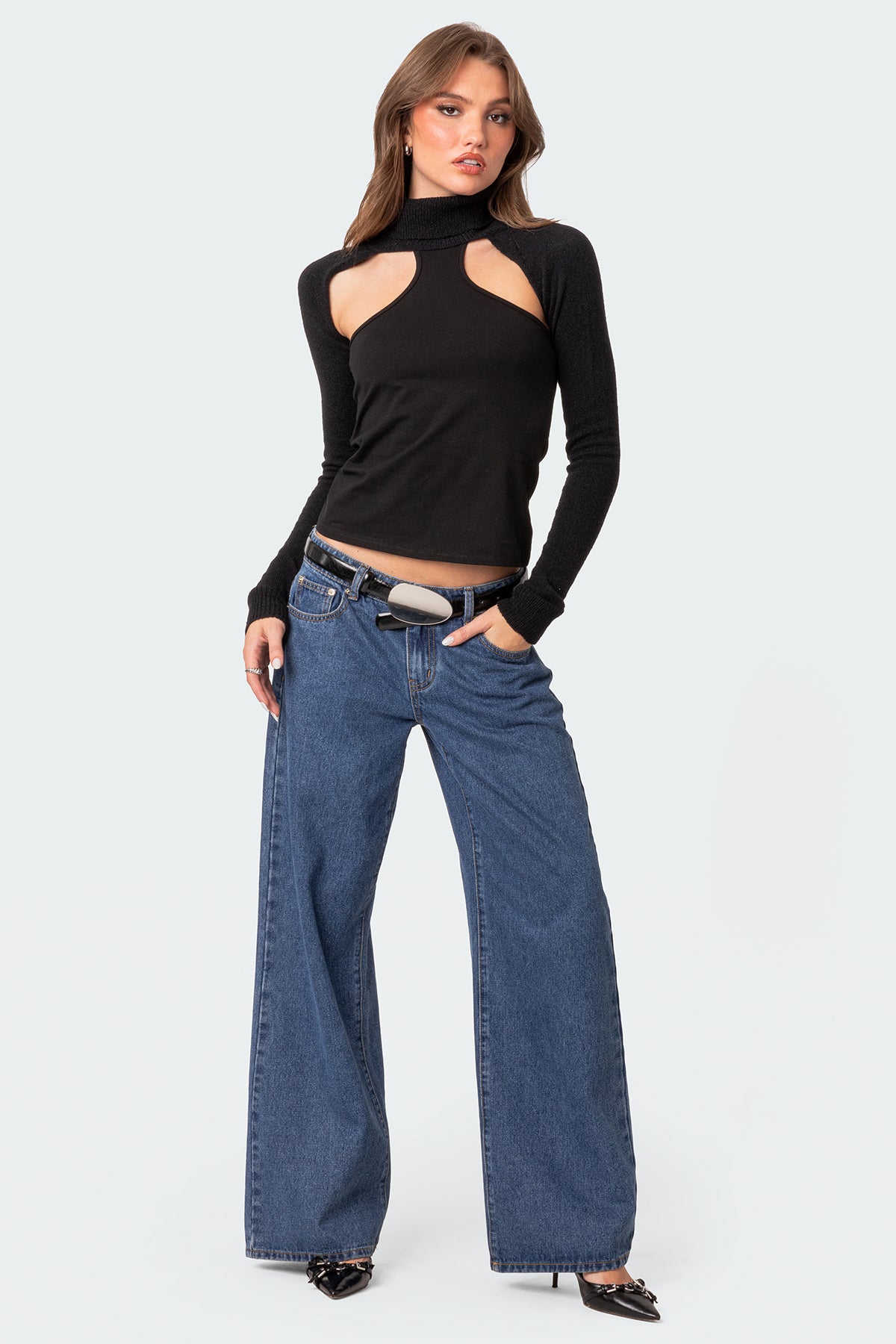 Turtle Neck Shrug Sweater - BLACK
