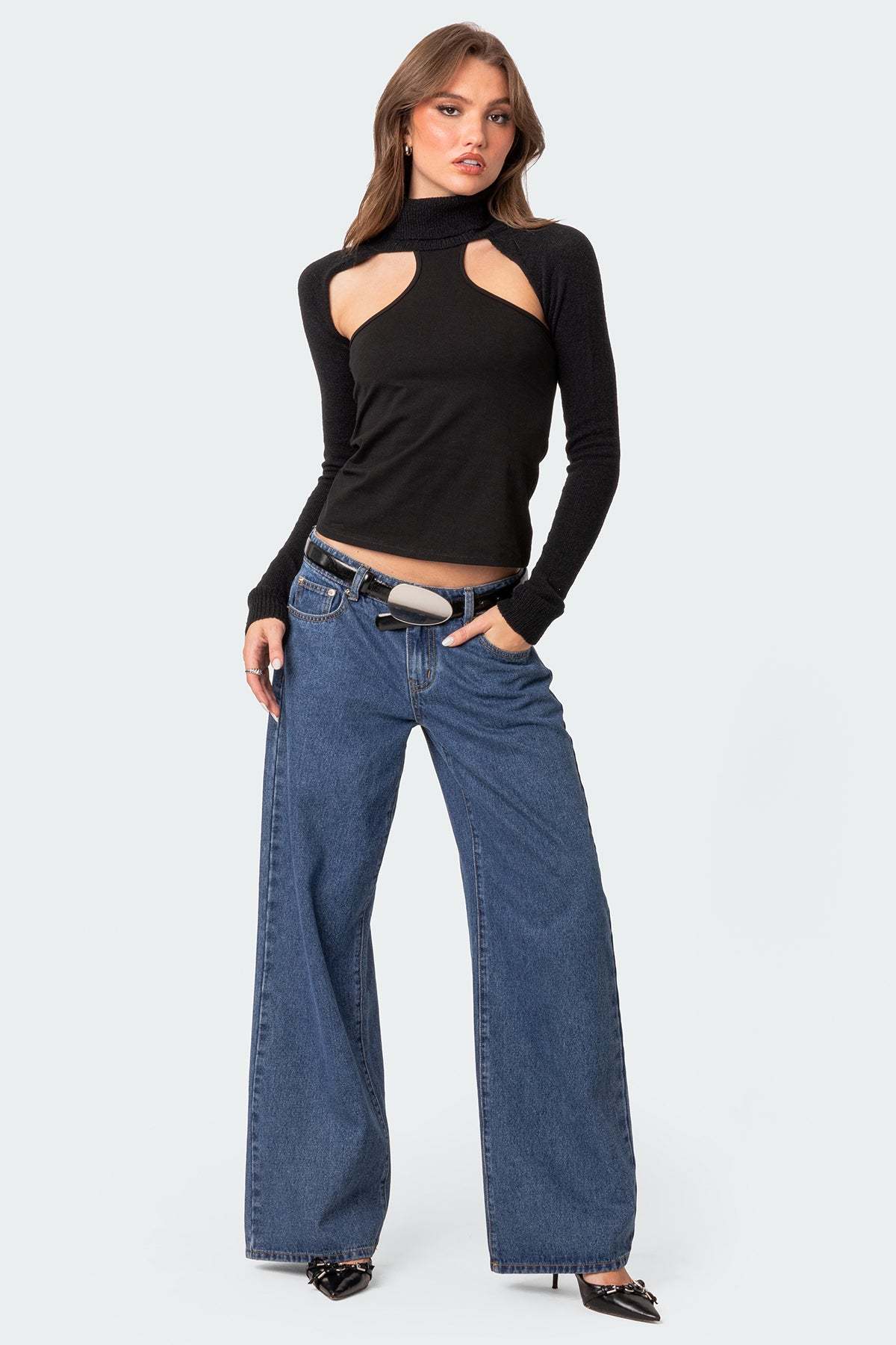 Turtle Neck Shrug Sweater - BLACK