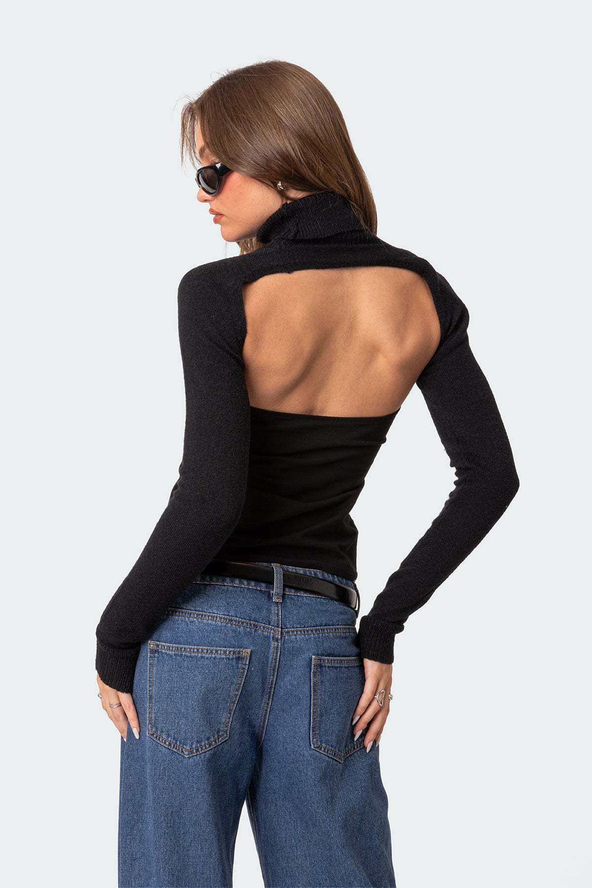 Turtle Neck Shrug Sweater - BLACK