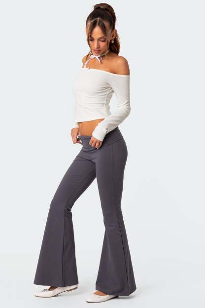 Naomi Foldover Flared Leggings - DARK GRAY