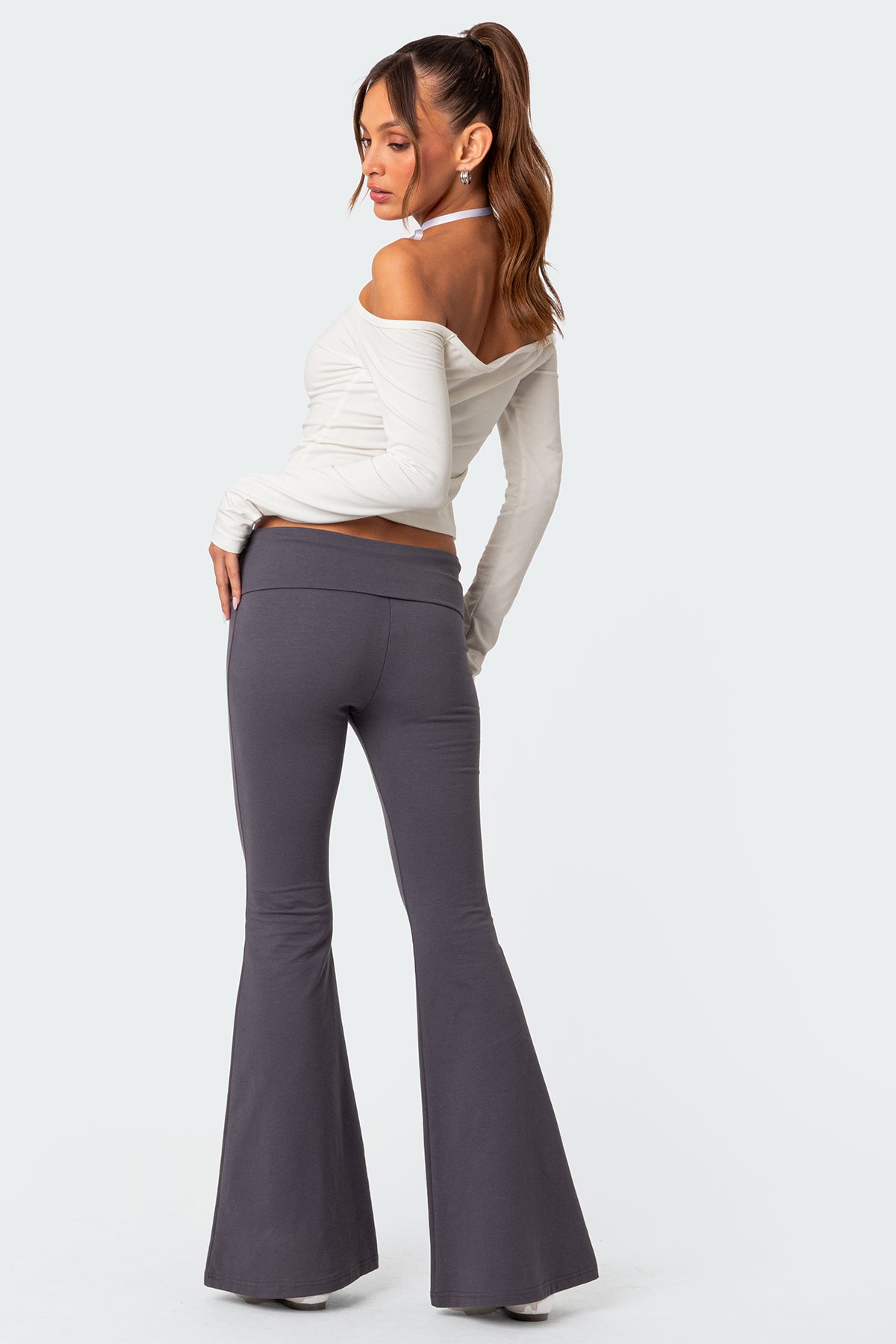 Naomi Foldover Flared Leggings - DARK GRAY