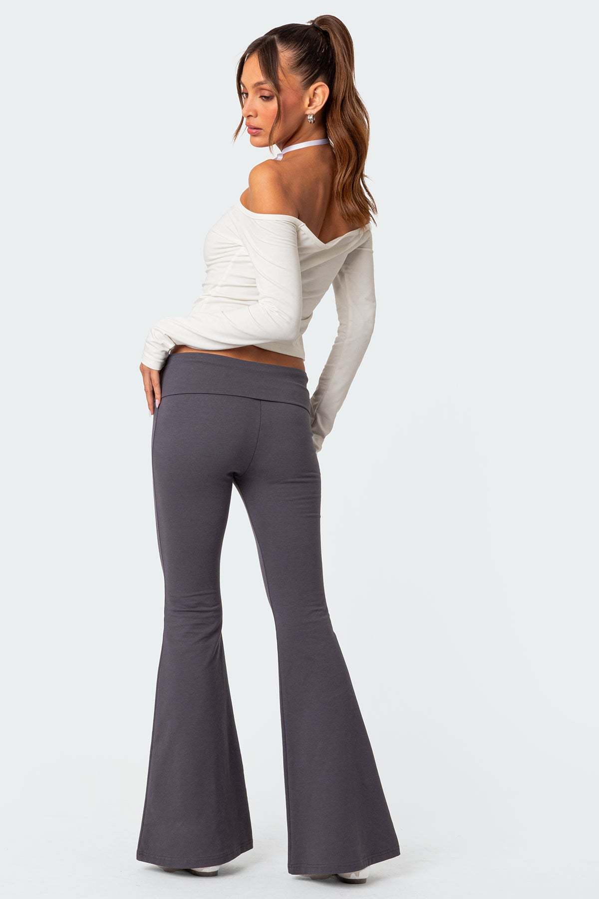 Naomi Foldover Flared Leggings - DARK GRAY