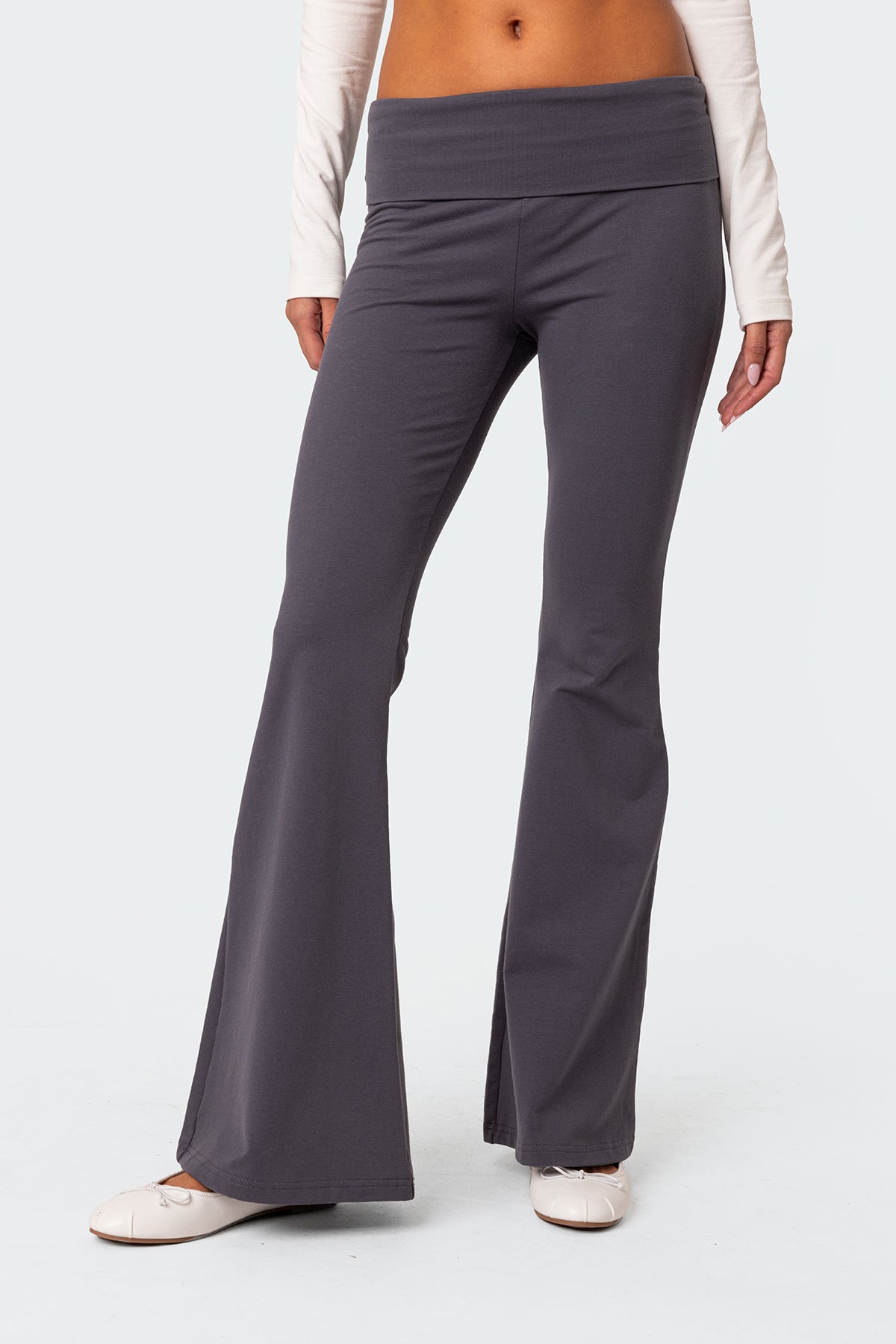 Naomi Foldover Flared Leggings - DARK GRAY